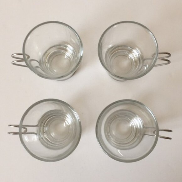 4 Vintage MCM VITROSAX Italy Glass Coffee Cappuccino Mugs Tea Cups Metal Handle - Picture 3 of 6